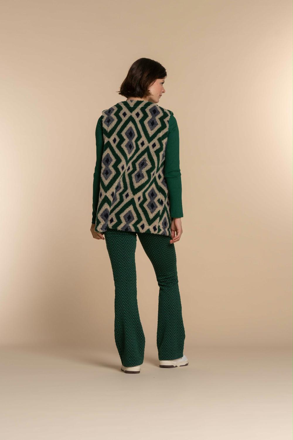 GEISHA GILET TEDDY PRINT SAND/GREEN