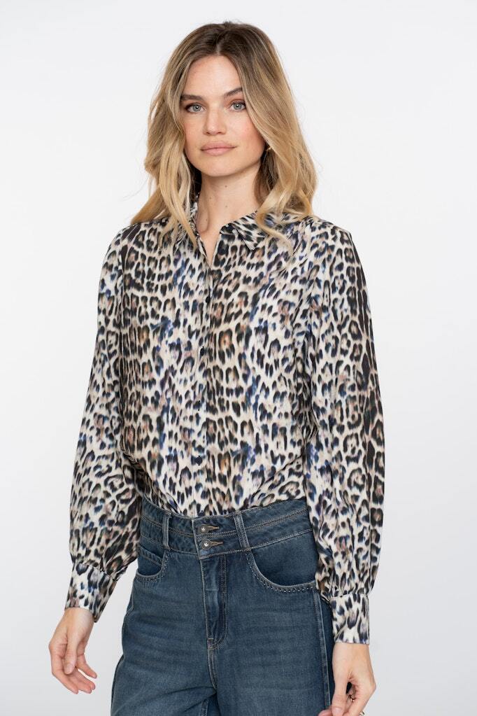 GEISHA BLOUSE ANIMAL PRINT CAMEL/BLUE/BLACK