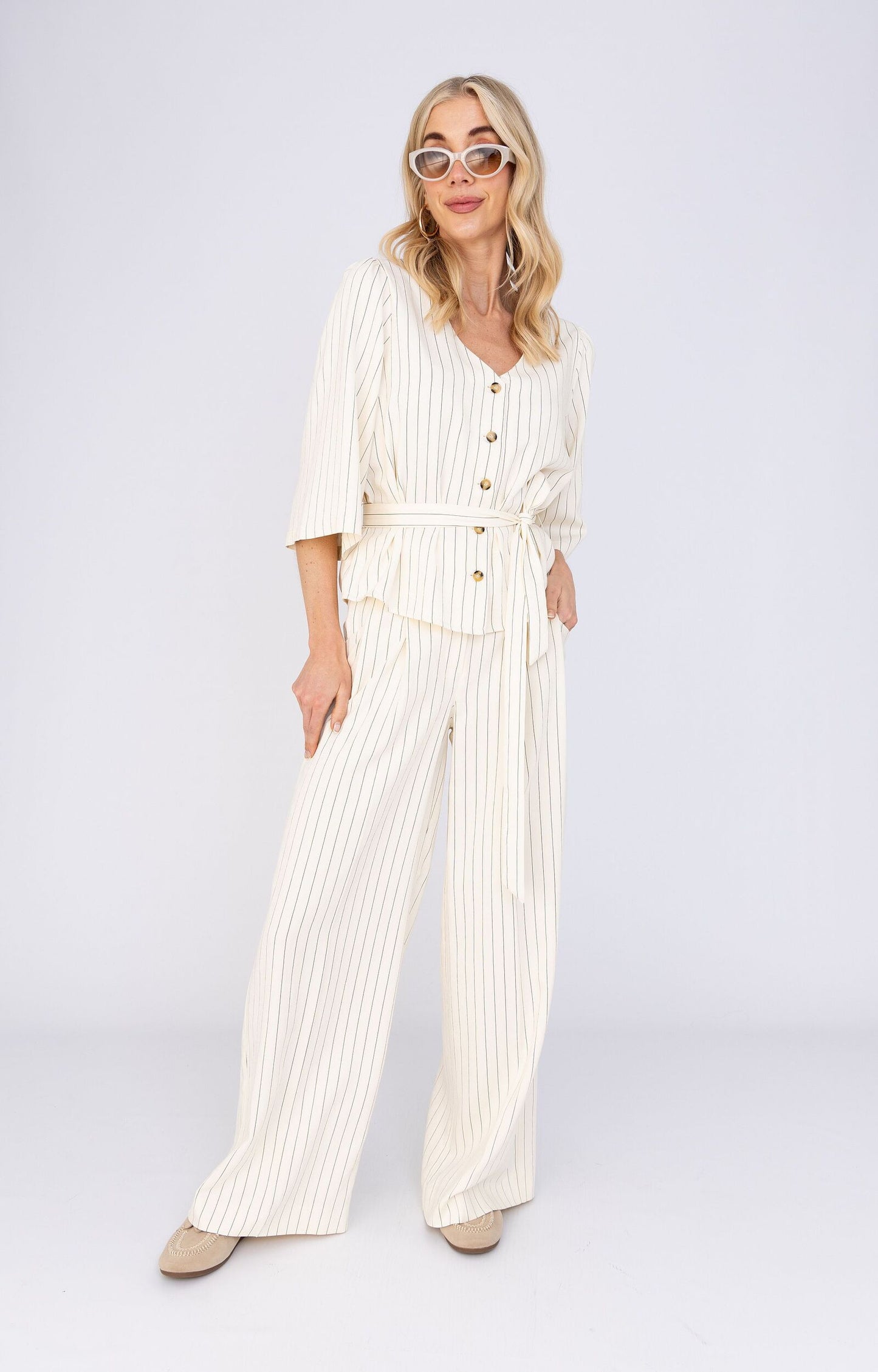 ANNA BLOUSE KRIJTSTREEP CREAM STRIPE