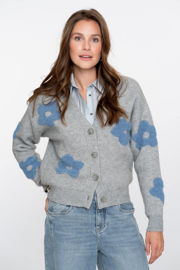 GEISHA VEST FLOWERS GREY MELANGE/BLUE