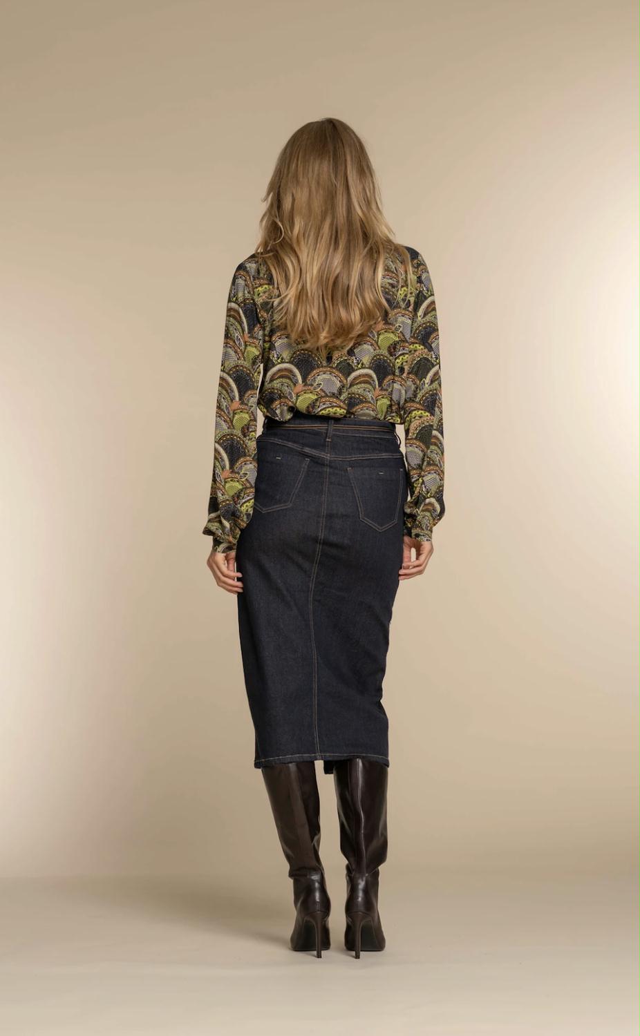 GEISHA ROK DENIM MIDI DARK BLUE DENIM