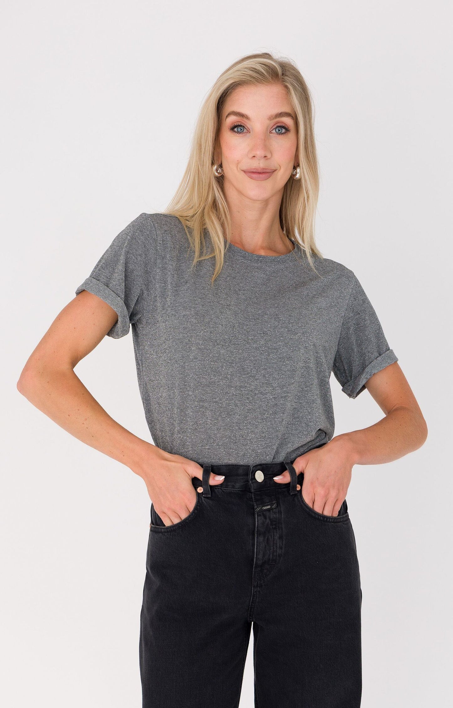 ANNA T-SHIRT LUREX MID GREY MELANGE SOLID