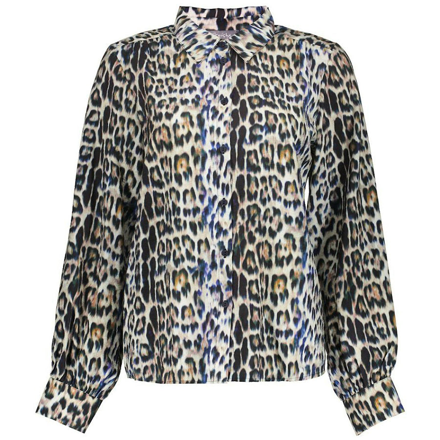 GEISHA BLOUSE ANIMAL PRINT CAMEL/BLUE/BLACK