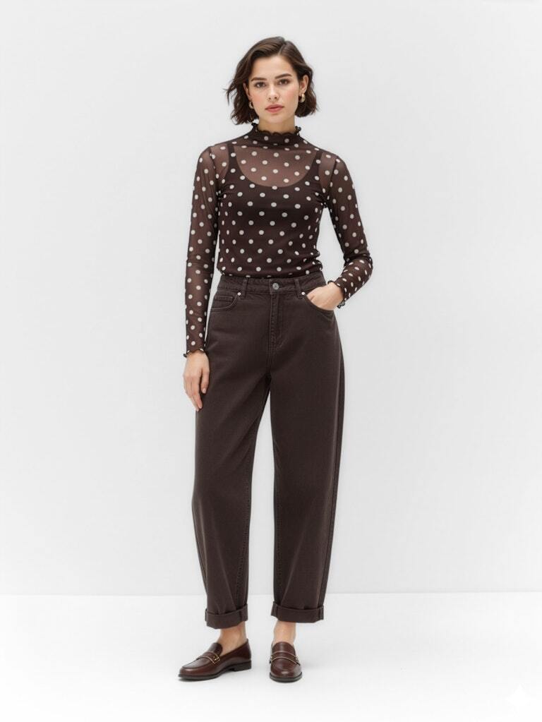 OBJECT TOP NELA SEAL BROWN/WHITE DOTS