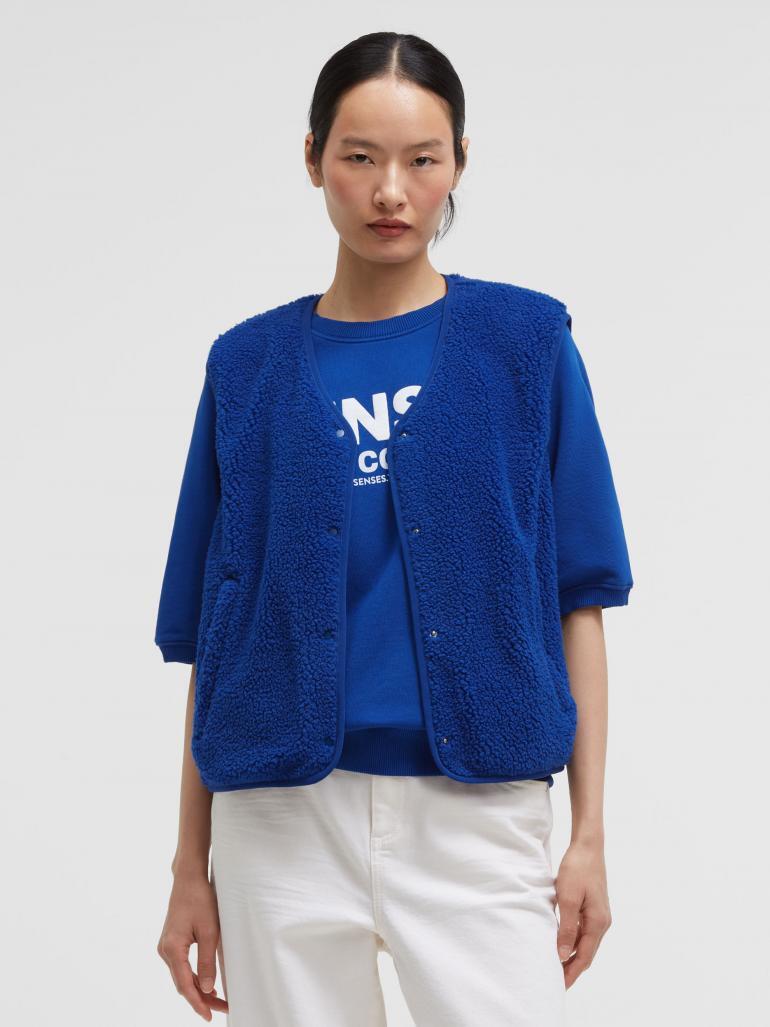 SENSES THE LABEL GILET TEDDY BRIGHT BLUE