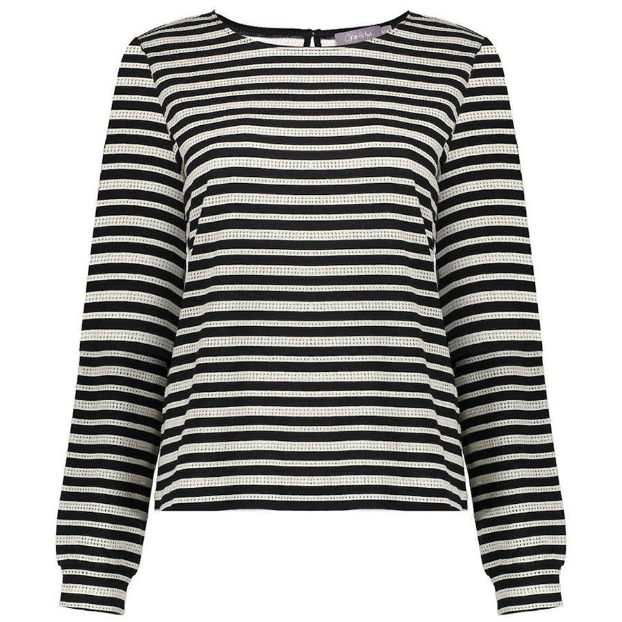 GEISHA SHIRT STRIPED AJOUR BLACK/OFF-WHITE