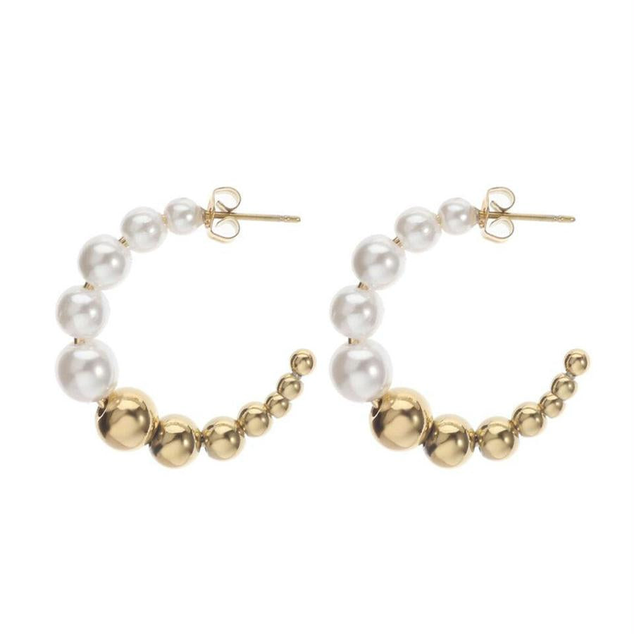 JF BLOSSOM OORBELLEN ROUND GOLD/PEARLS