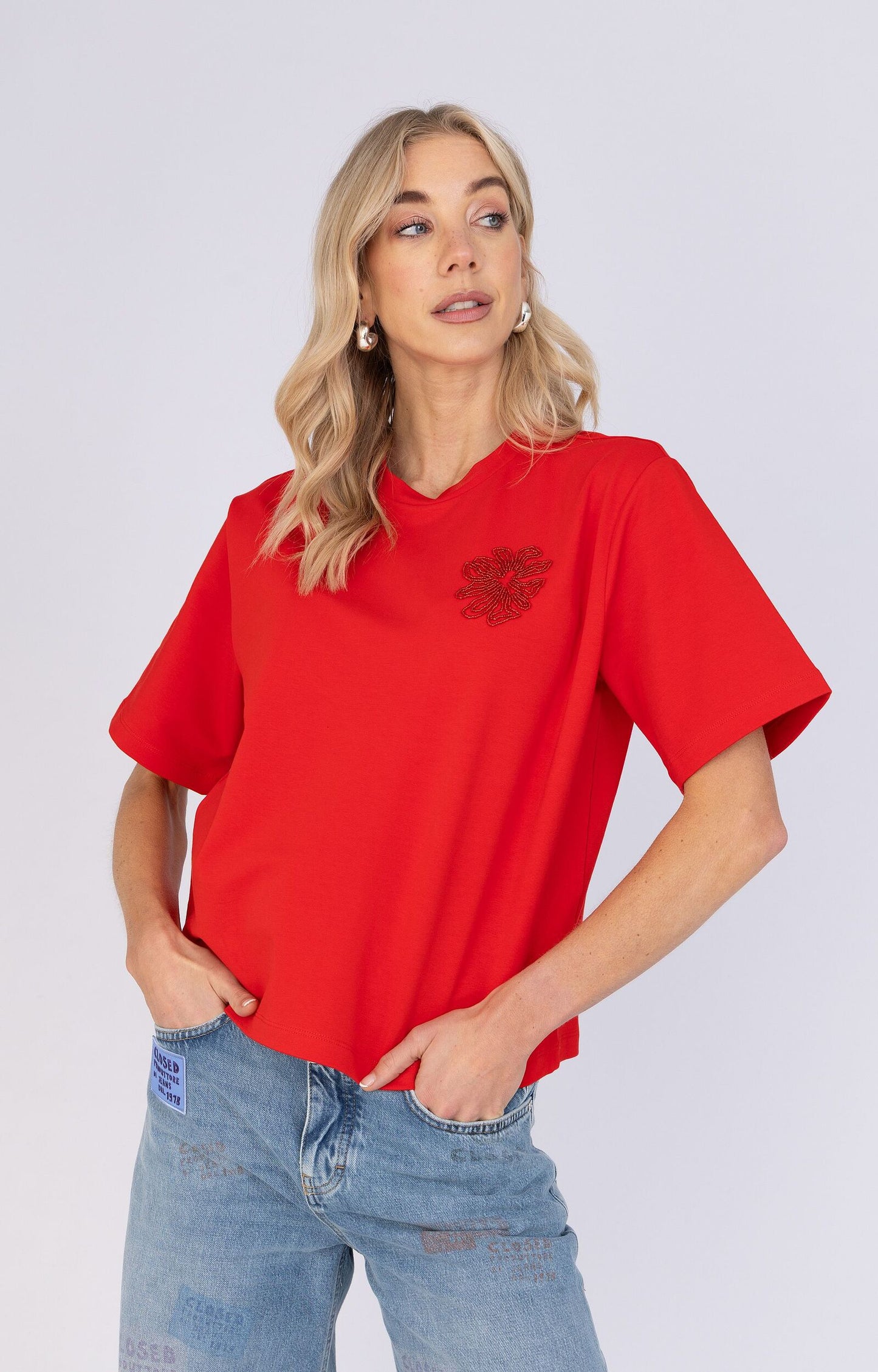 ANNA T-SHIRT BOXY RED SOLID