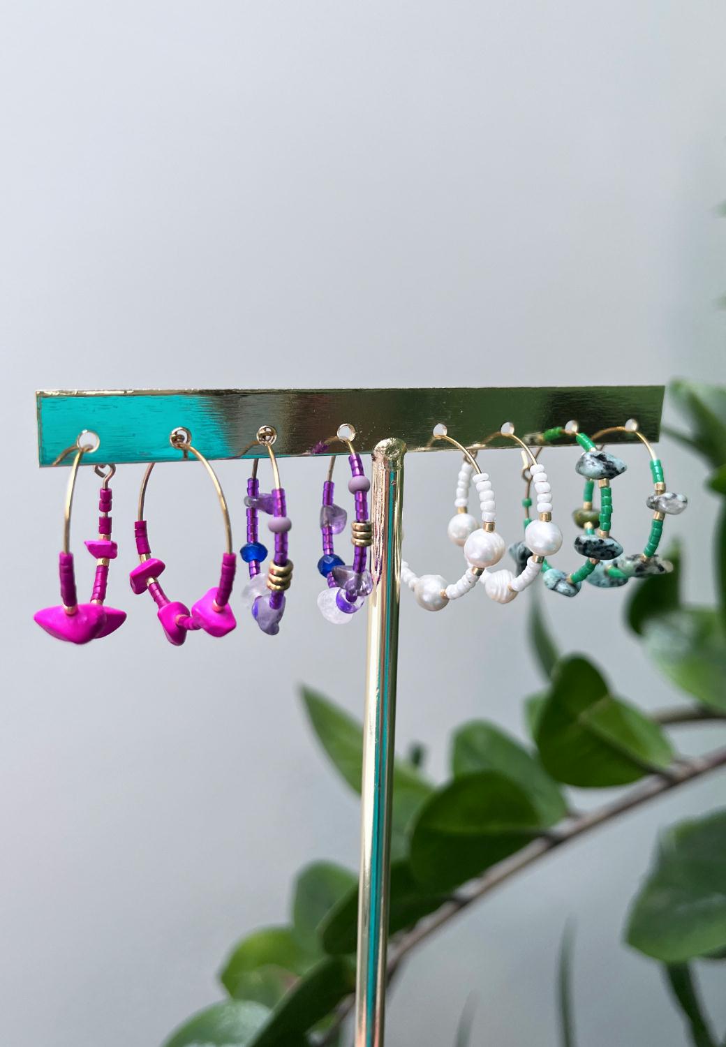 JF BLOSSOM OORBELLEN SMALL HOOPS BEADS GREEN