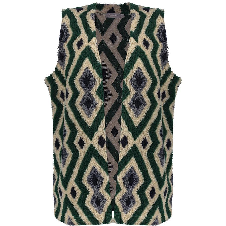 GEISHA GILET TEDDY PRINT SAND/GREEN