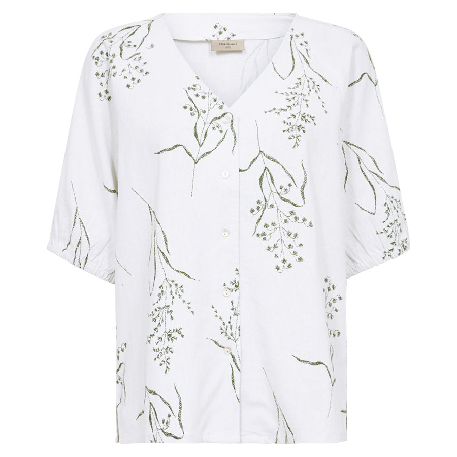 FREEQUENT BLOUSE LALUNA BRILLIANT WHITE/DEEP LICHEN GREEN