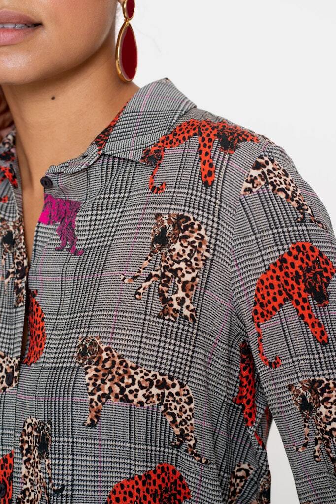 GEISHA BLOUSE LUIPAARD PRINT ORANGE/PINK