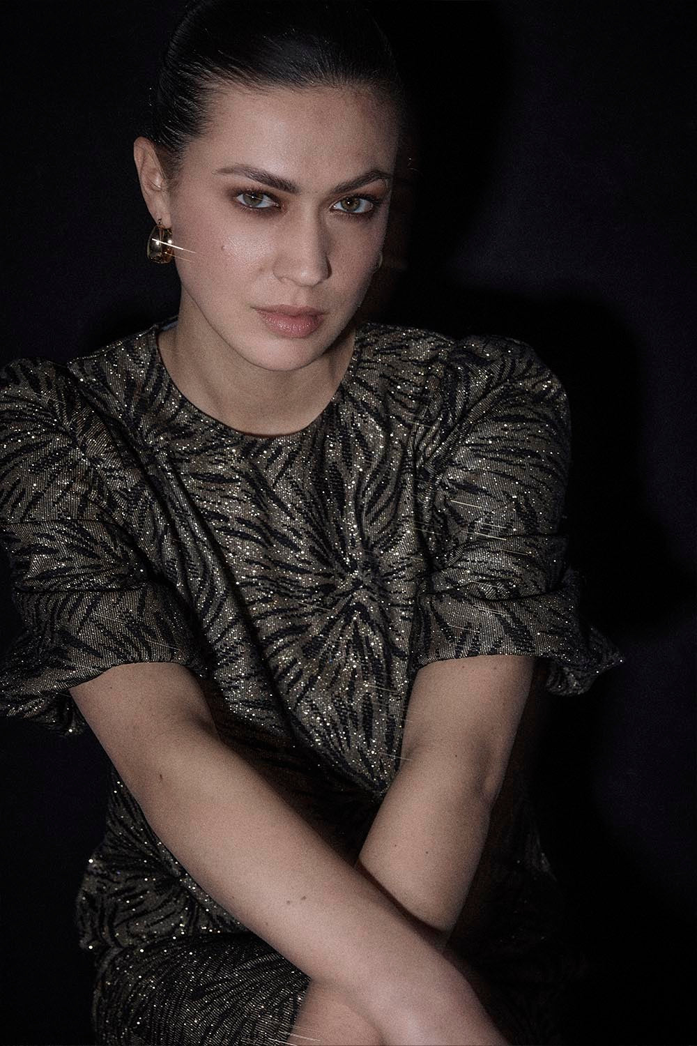 TRAMONTANA TOP PUFF SLEEVE SPARKLING PATTERN BLACK