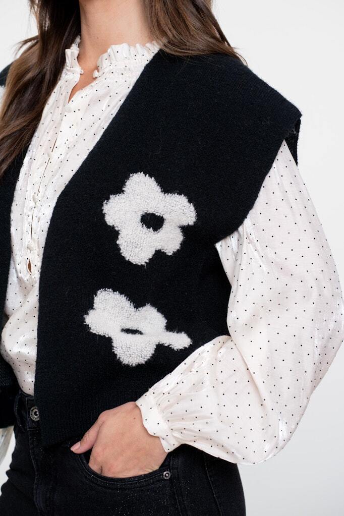 GEISHA GILET BLOEMMOTIEF BLACK/OFF-WHITE