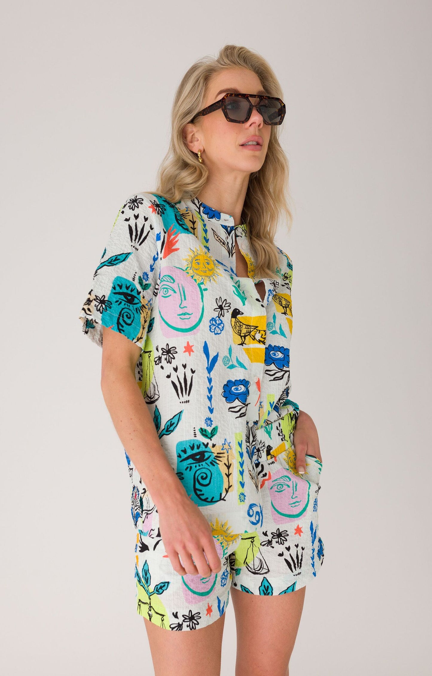 ANNA BLUE BLOUSE RIZZO OFF-WHITE DESSIN