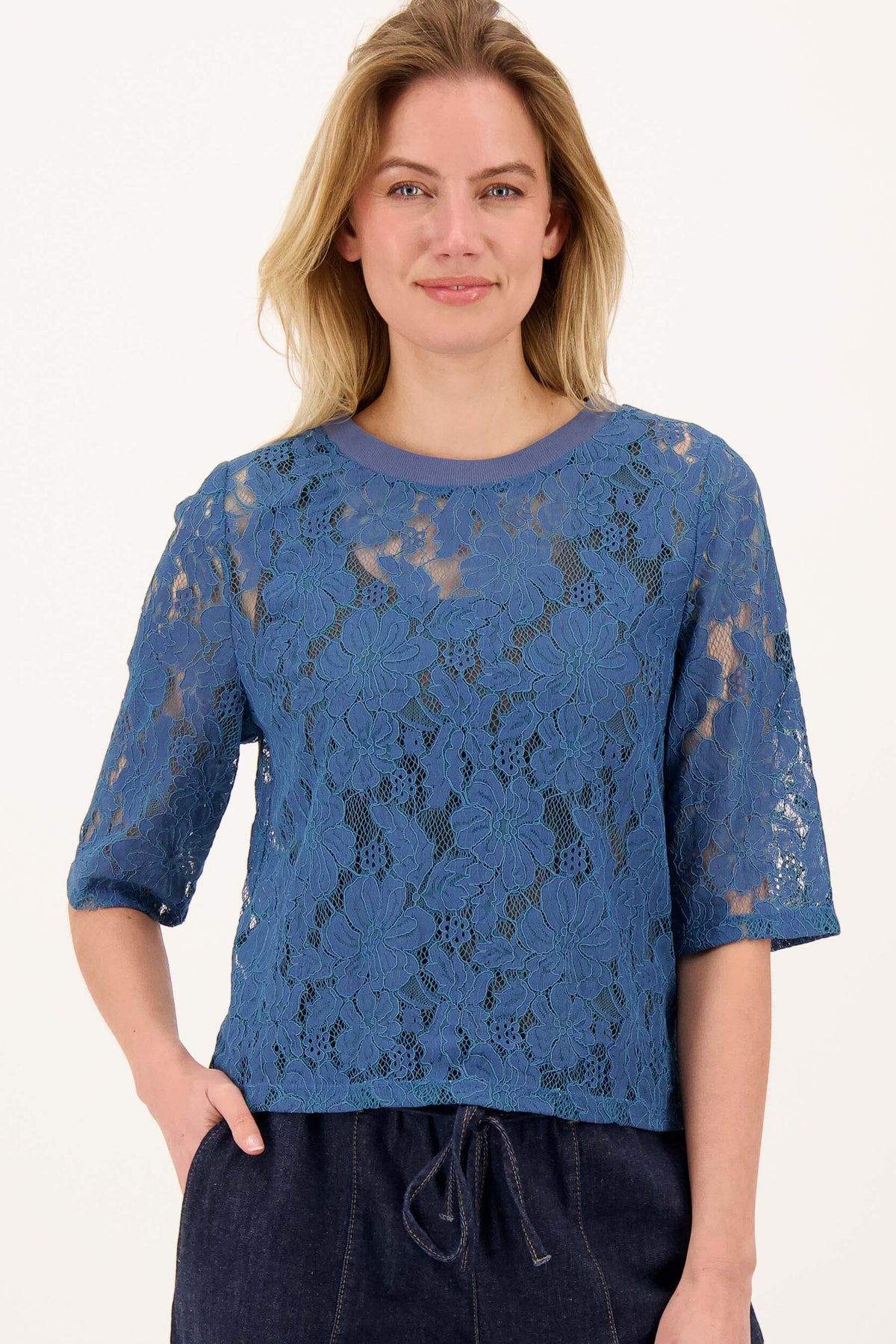 ZUSSS KANTEN TOP MET RIBBOORD OCEAN BLUE
