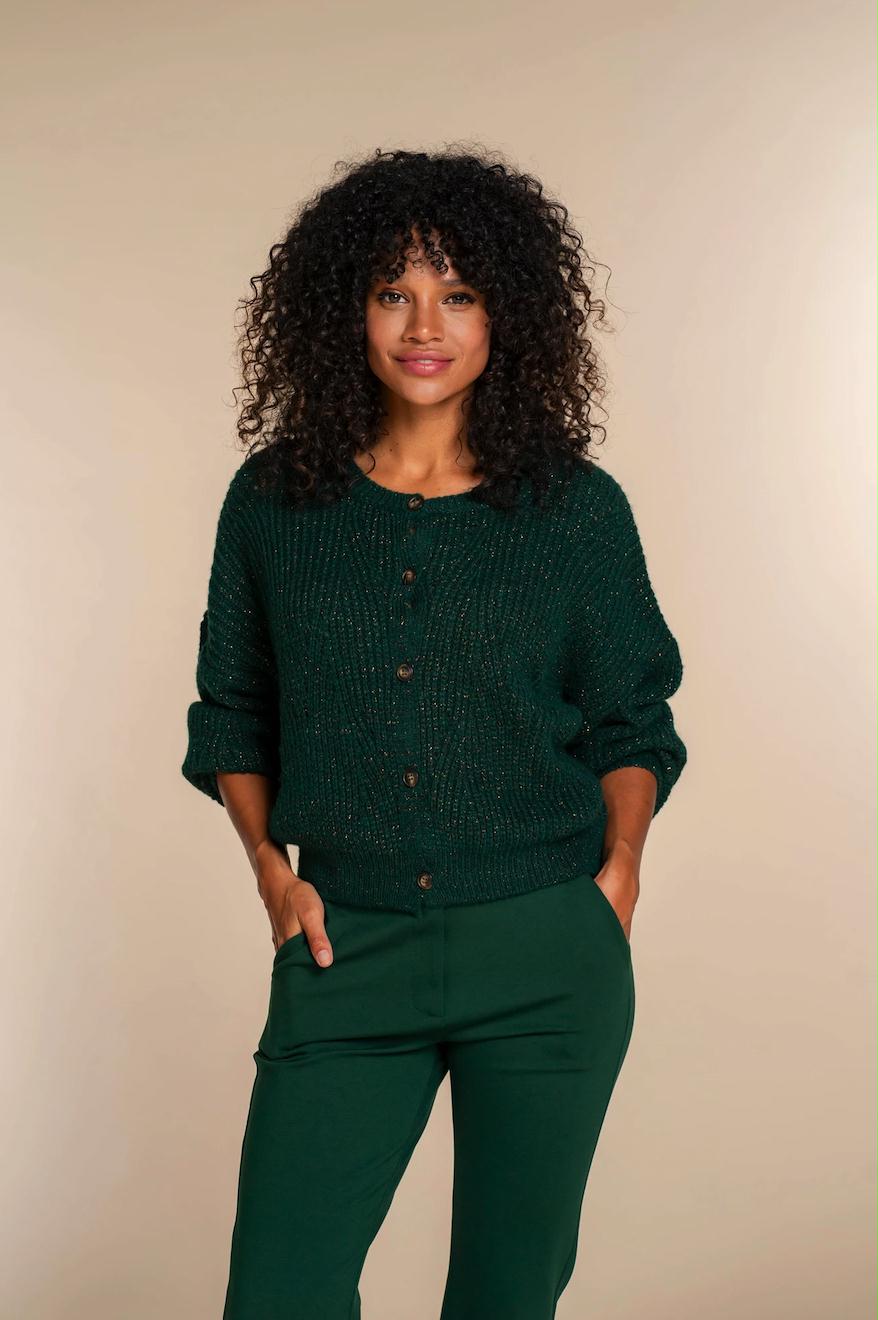 GEISHA VEST LUREX FOREST GREEN