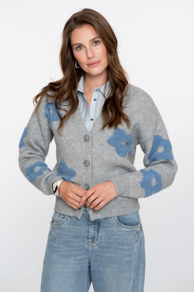 GEISHA VEST FLOWERS GREY MELANGE/BLUE