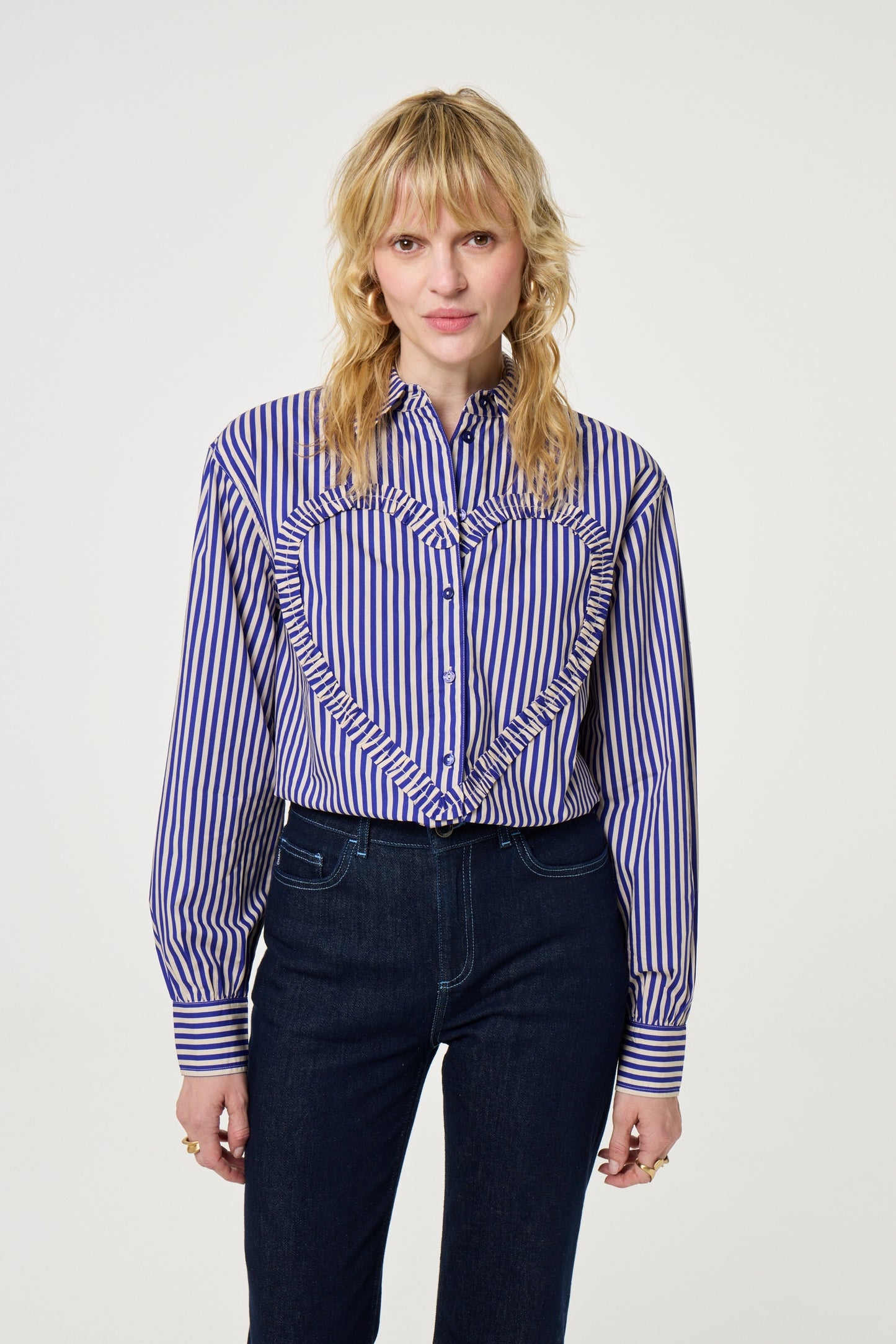 FABIENNE CHAPOT BLOUSE ALEX HEART COSY WHITE/ROYAL COBALT