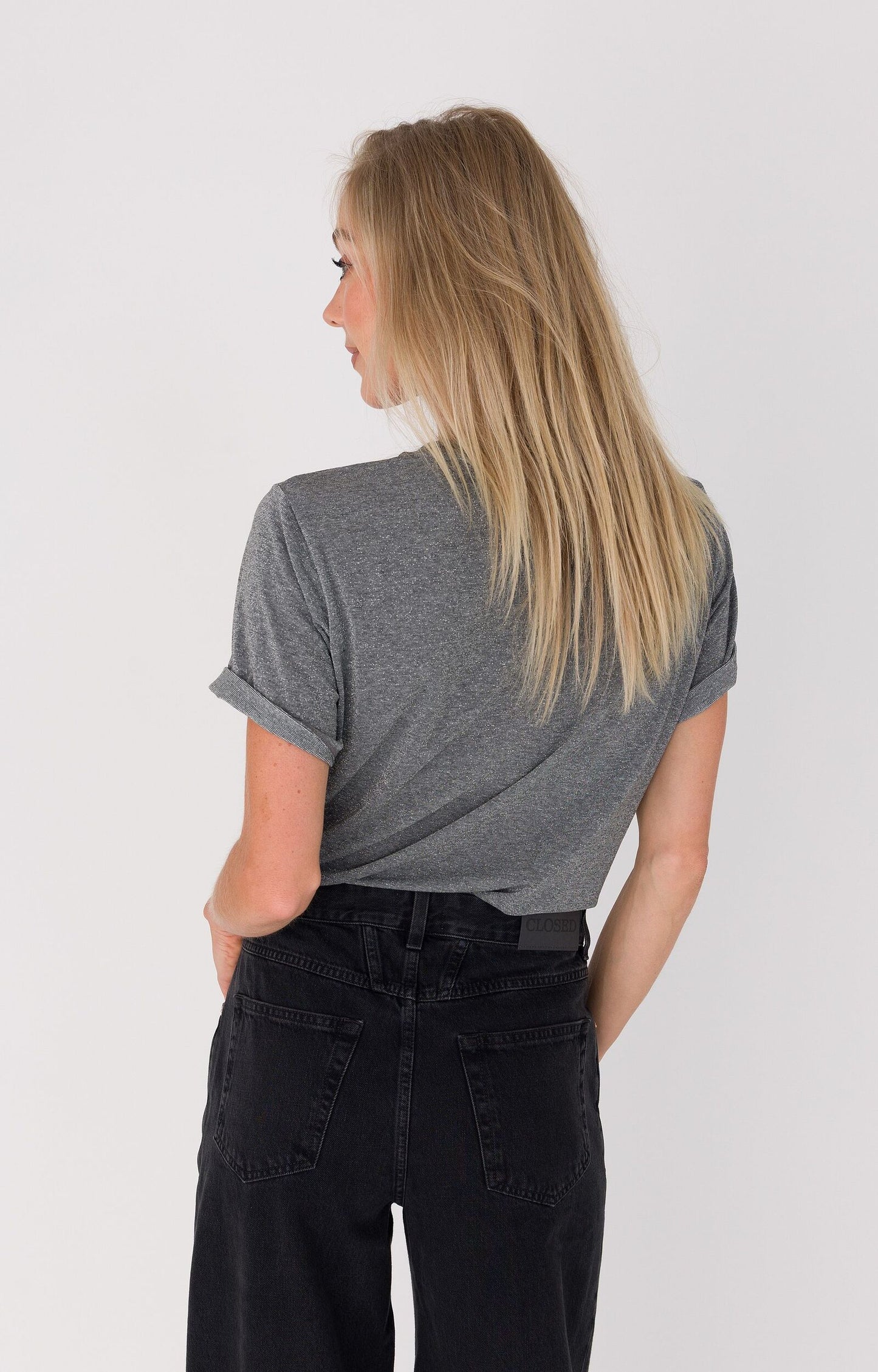 ANNA T-SHIRT LUREX MID GREY MELANGE SOLID