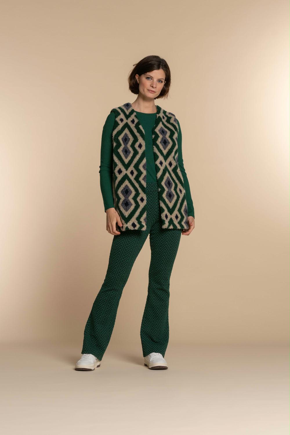 GEISHA GILET TEDDY PRINT SAND/GREEN