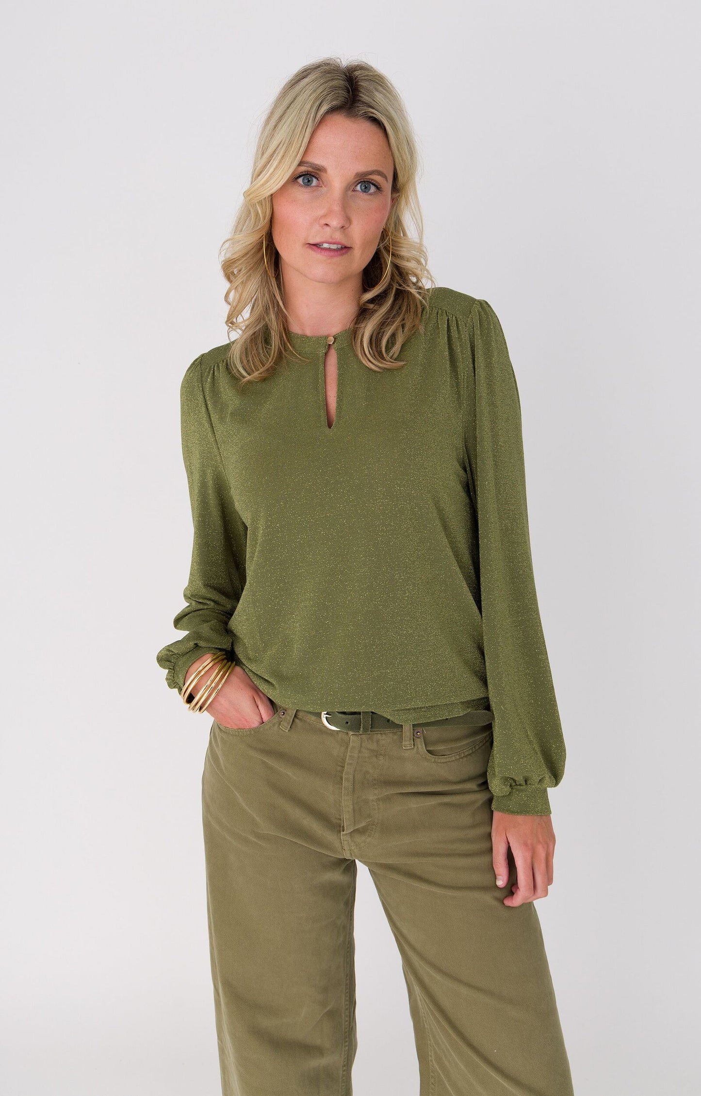 ANNA BLOUSE LUREX OLIVE GREEN