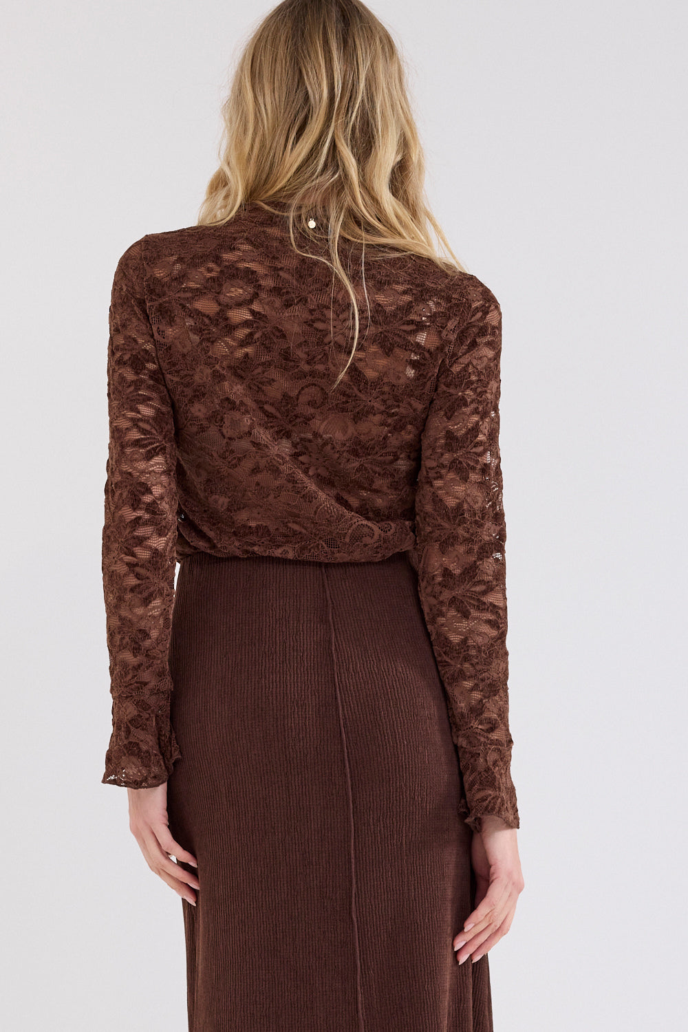 TRAMONTANA TOP VELVET STRETCH LACE CHOCOLATE