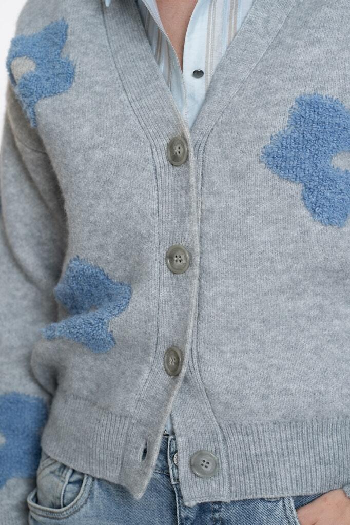 GEISHA VEST FLOWERS GREY MELANGE/BLUE