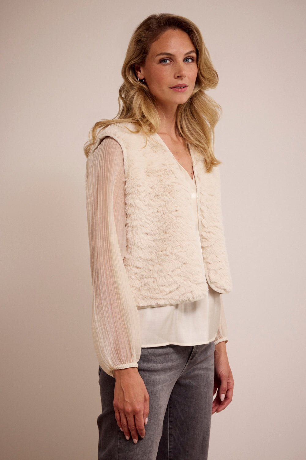 TRAMONTANA GILET FAUX FUR STONE