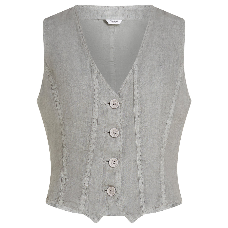 PENN&INK GILET LINNEN COOL GREY