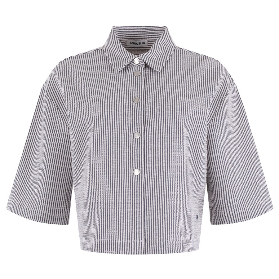 ANNA BLUE BLOUSE SHORTY JACKET WHITE BASE STRIPE