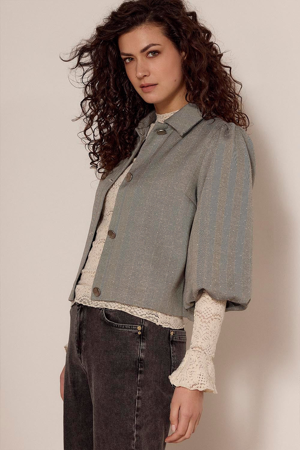 TRAMONTANA BLAZER HERRINGBONE MID GREY MELANGE