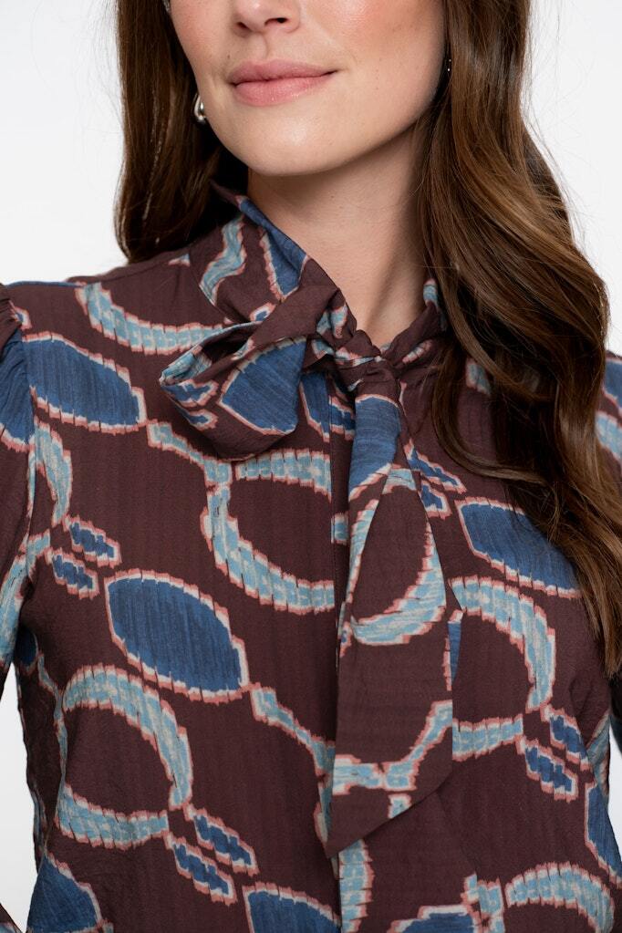 GEISHA BLOUSE GRAPHIC PRINT BORDEAUX/BLUE