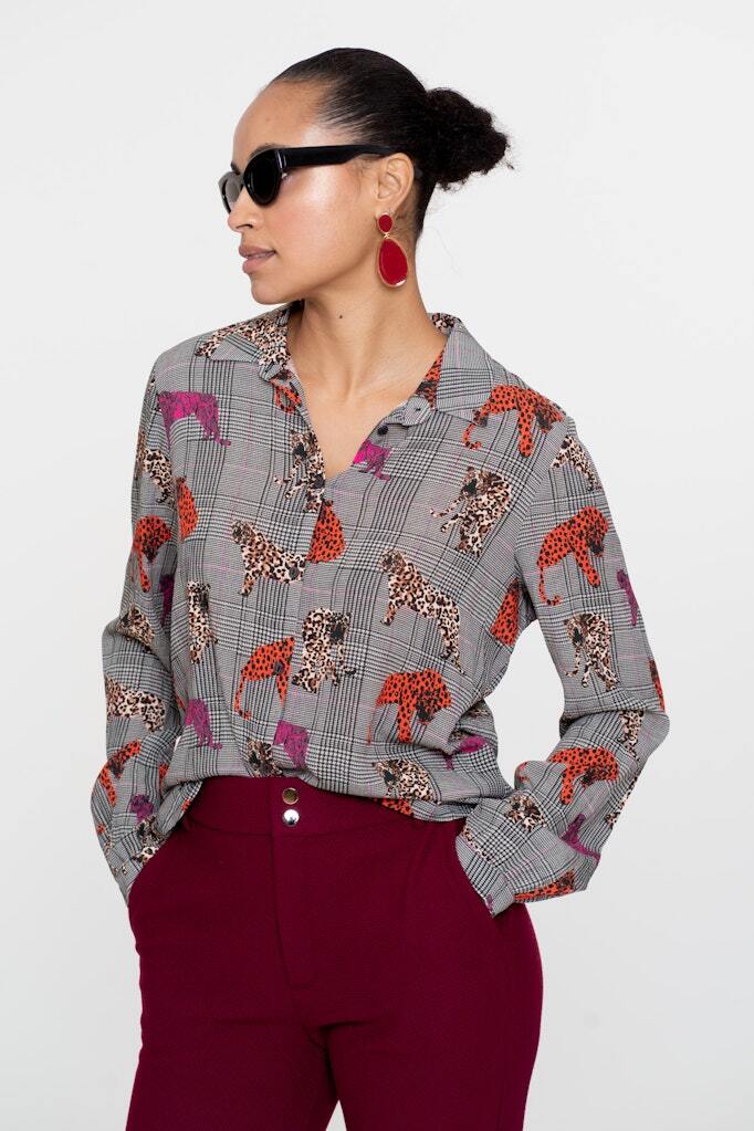 GEISHA BLOUSE LUIPAARD PRINT ORANGE/PINK