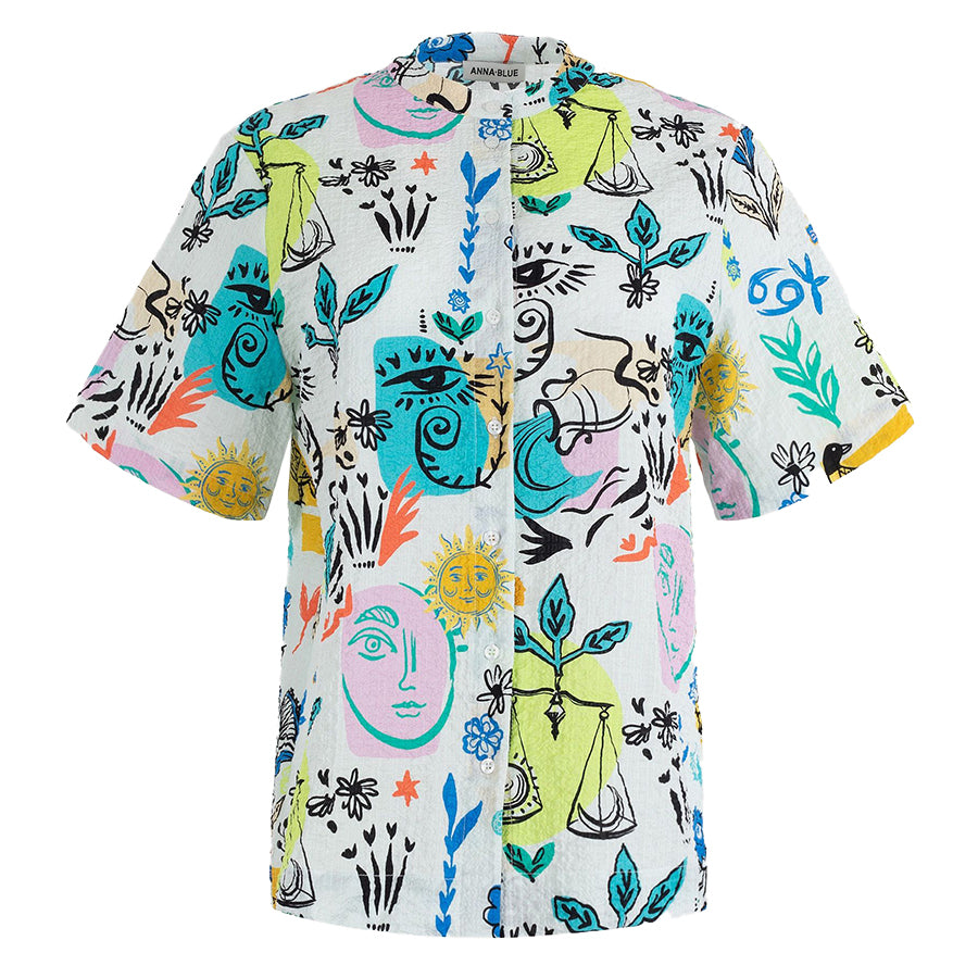ANNA BLUE BLOUSE RIZZO OFF-WHITE DESSIN