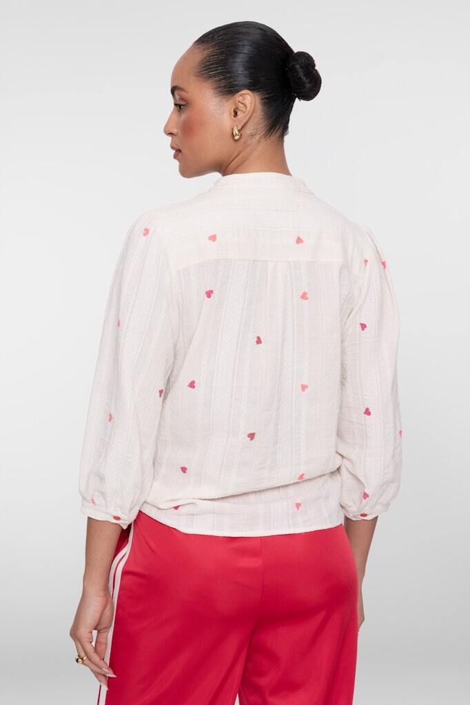 GEISHA BLOUSE HEARTS OFF-WHITE/RED