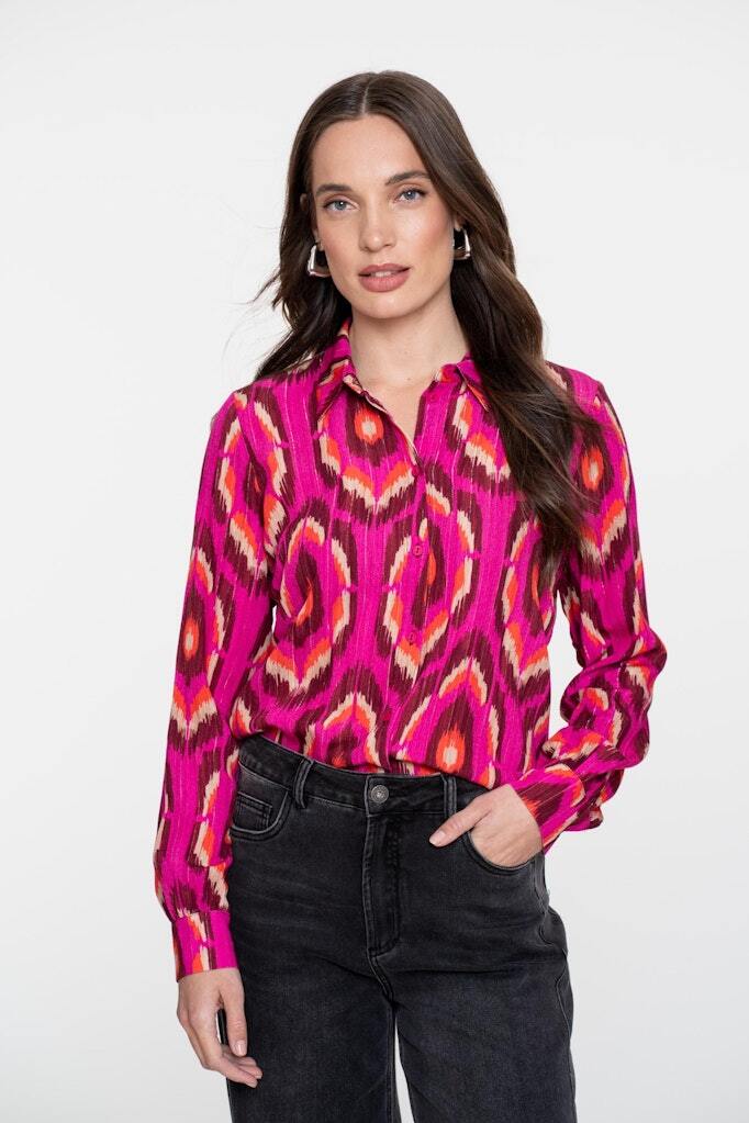 GEISHA BLOUSE GRAFISCHE PRINT PINK/FUCHSIA