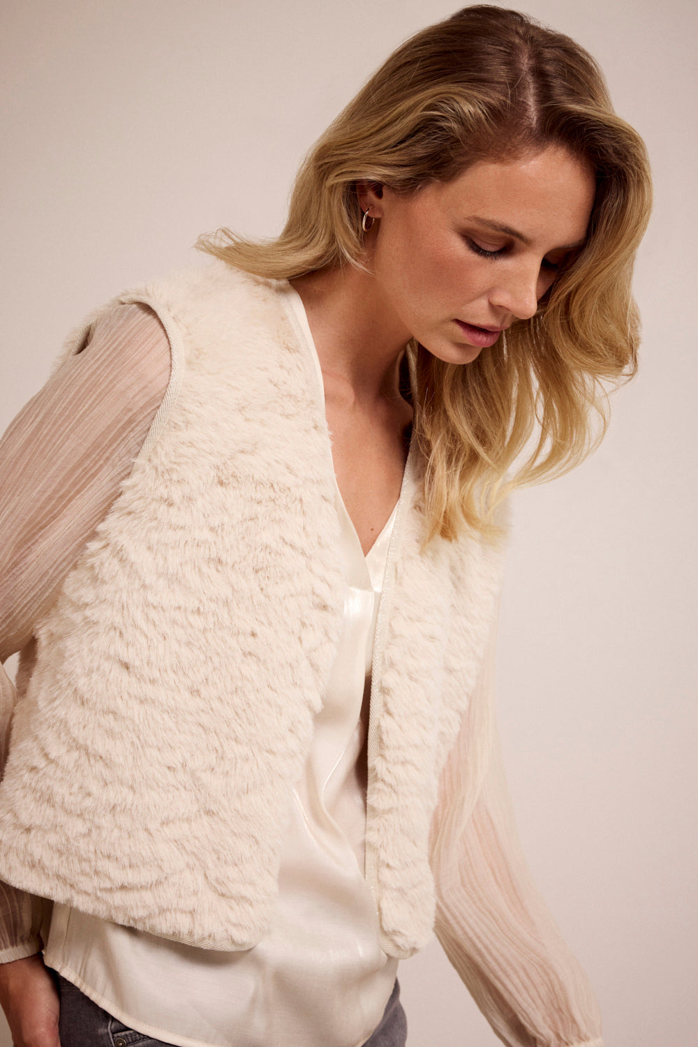 TRAMONTANA GILET FAUX FUR STONE