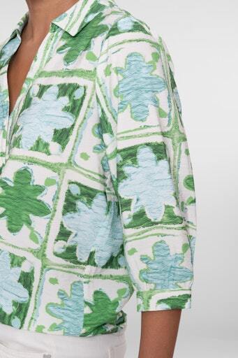 GEISHA BLOUSE BLOEMENPRINT GROEN/LICHT BLAUW