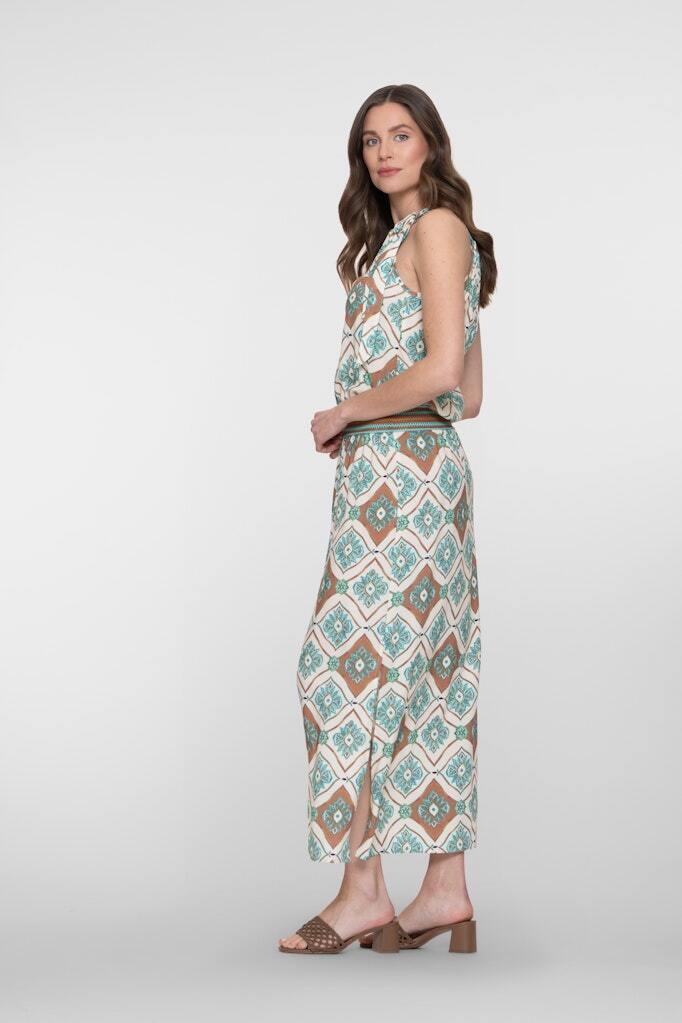 GEISHA JURK MET TEGELPRINT AQUA/CARAMEL