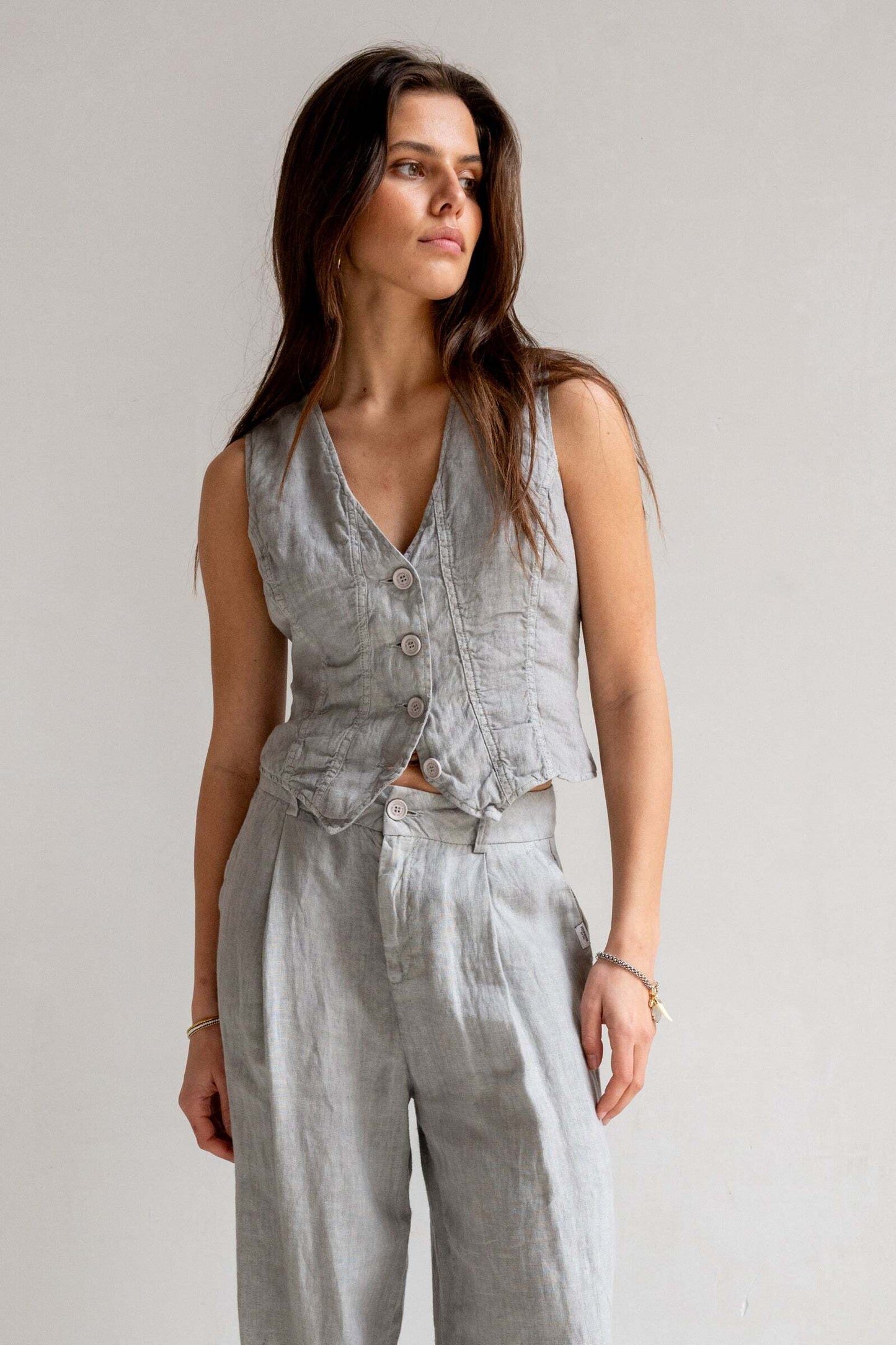 PENN&INK GILET LINNEN COOL GREY