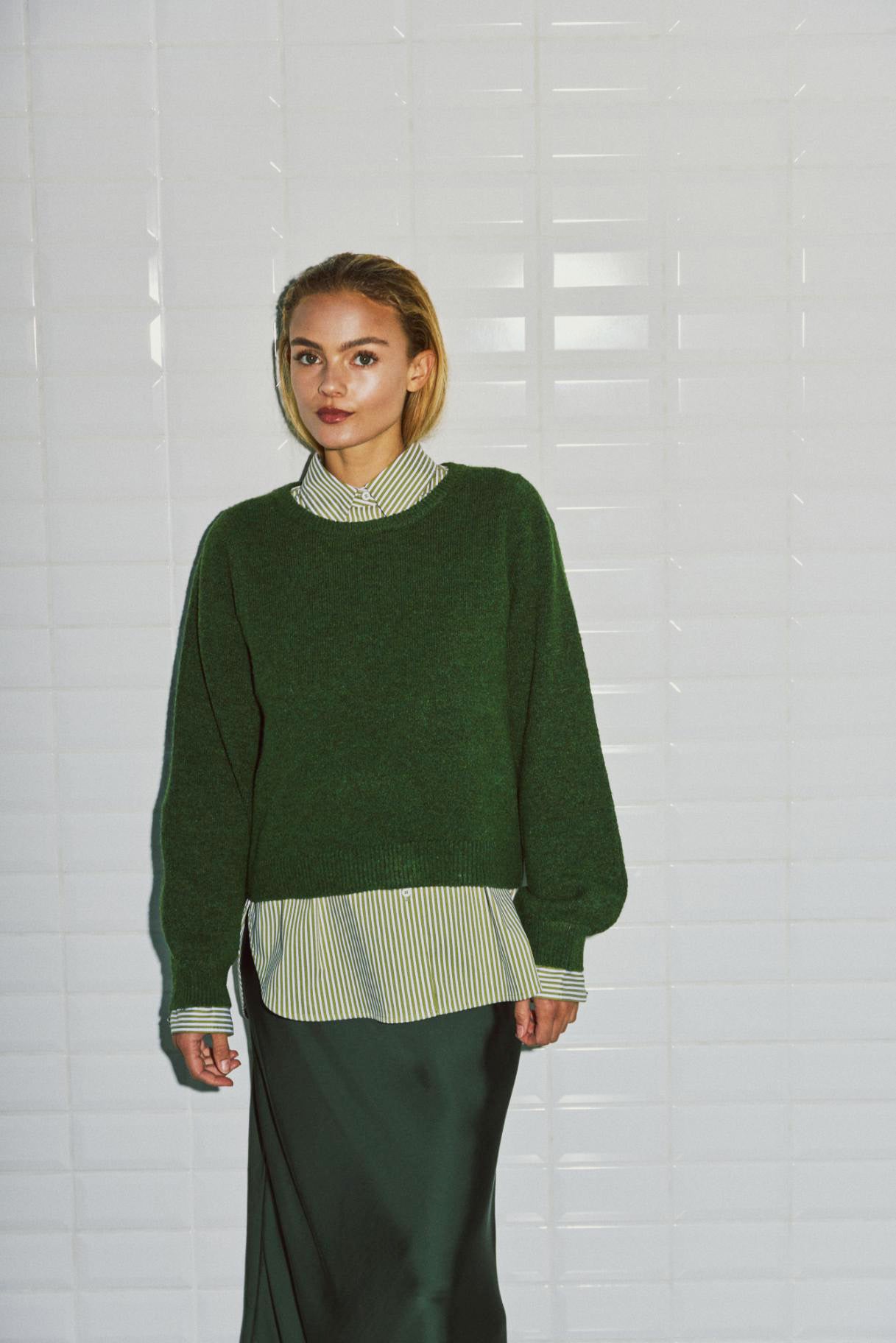 WITHBLACK BLOUSE FENJA AVOCADO/WHITE STRIPE