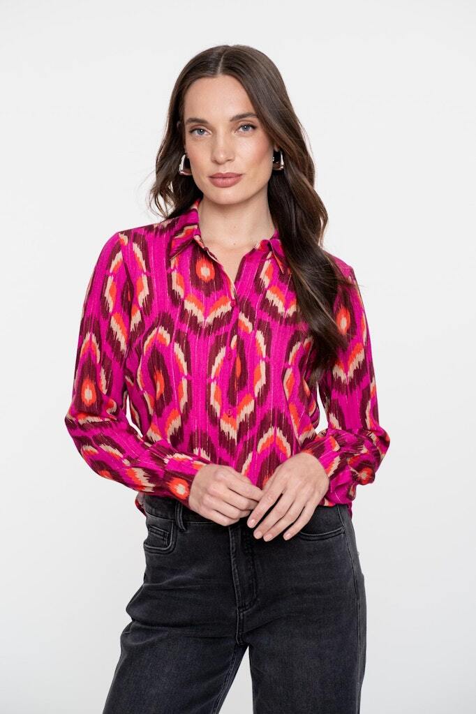 GEISHA BLOUSE GRAFISCHE PRINT PINK/FUCHSIA
