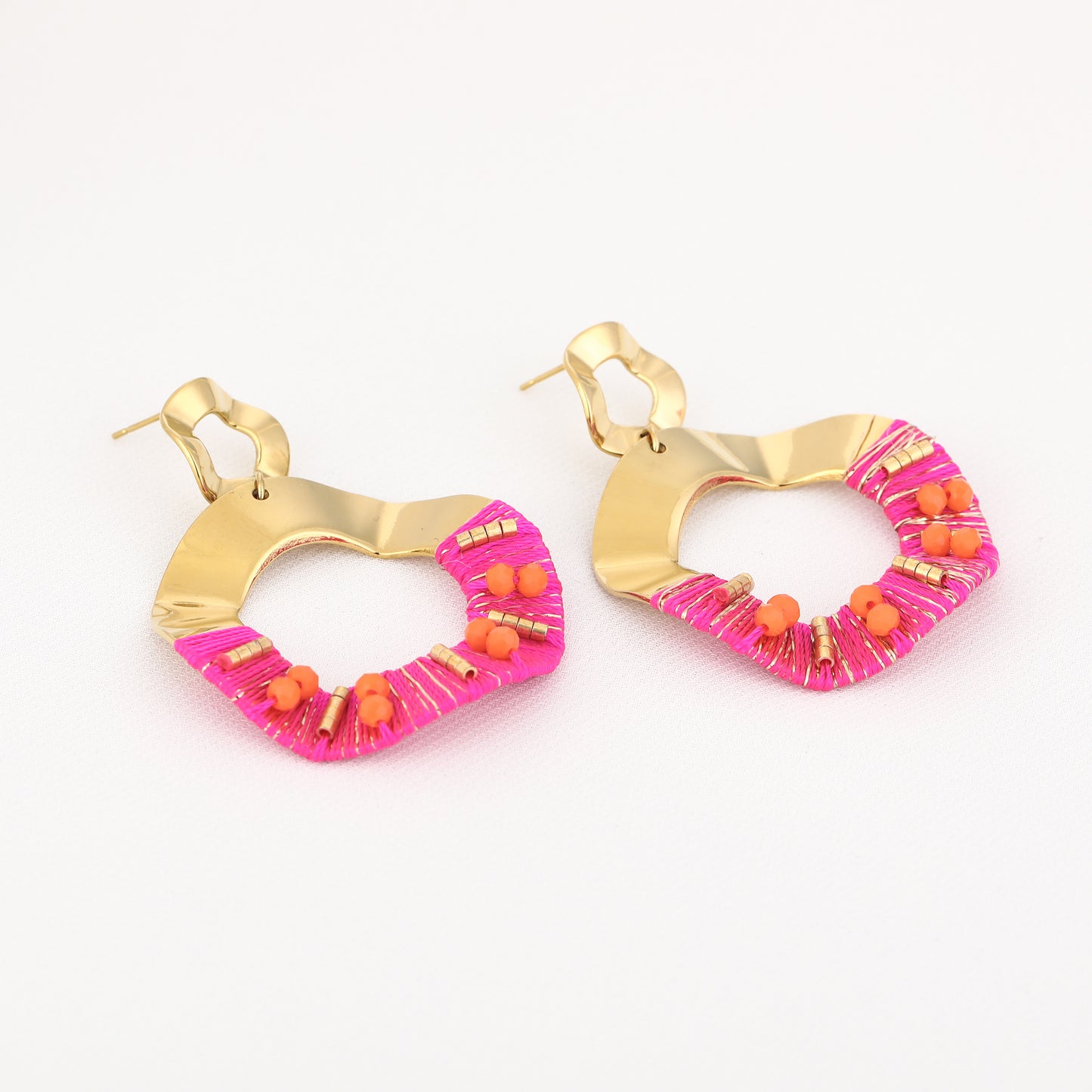 SUNSET OORBELLEN BEADS GOLD/PINK