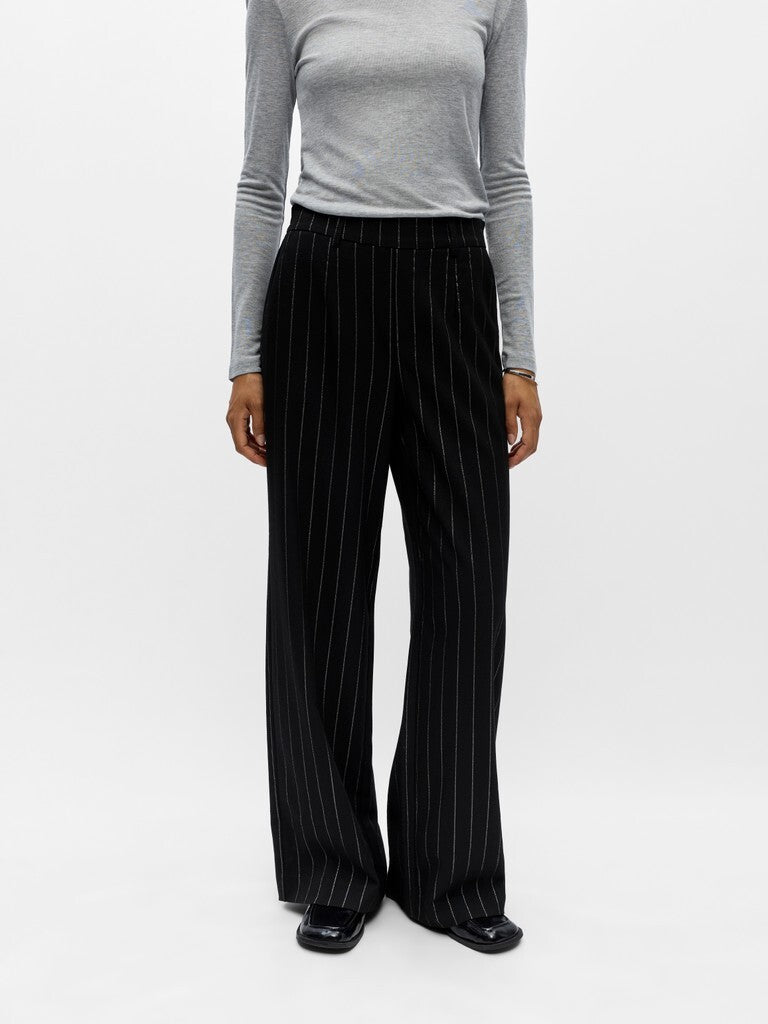 OBJECT BROEK LISA WIDE BLACK/SILVER