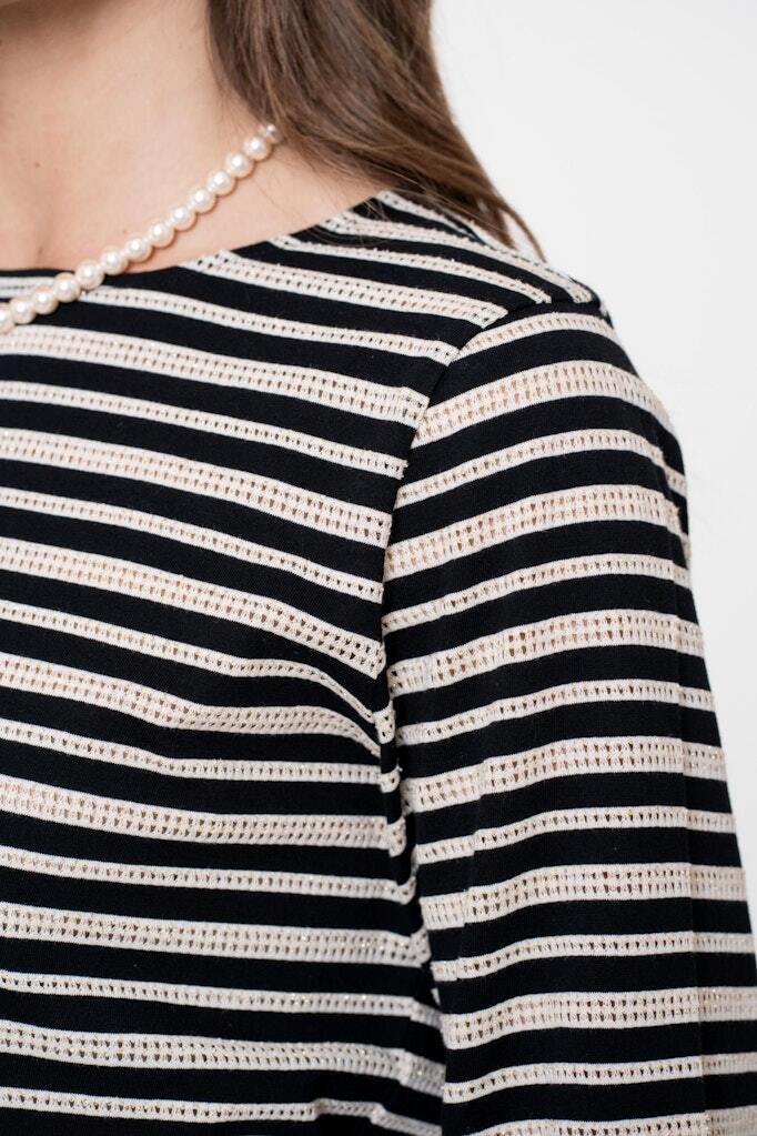 GEISHA SHIRT STRIPED AJOUR BLACK/OFF-WHITE