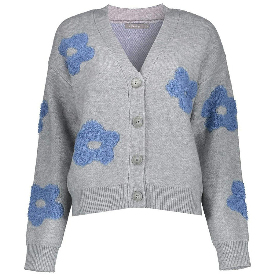 GEISHA VEST FLOWERS GREY MELANGE/BLUE