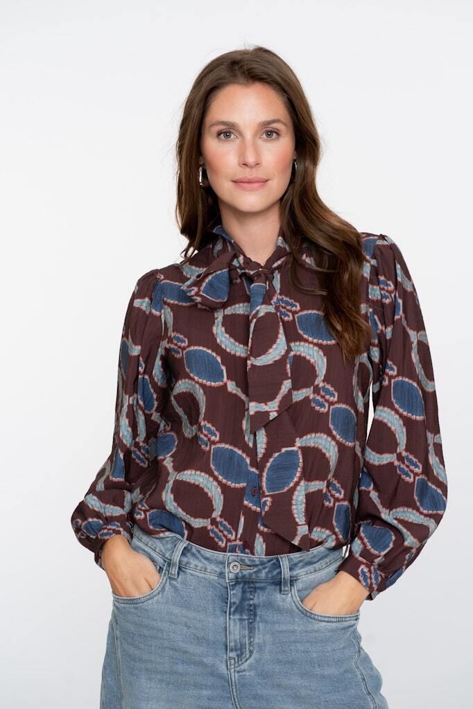 GEISHA BLOUSE GRAPHIC PRINT BORDEAUX/BLUE