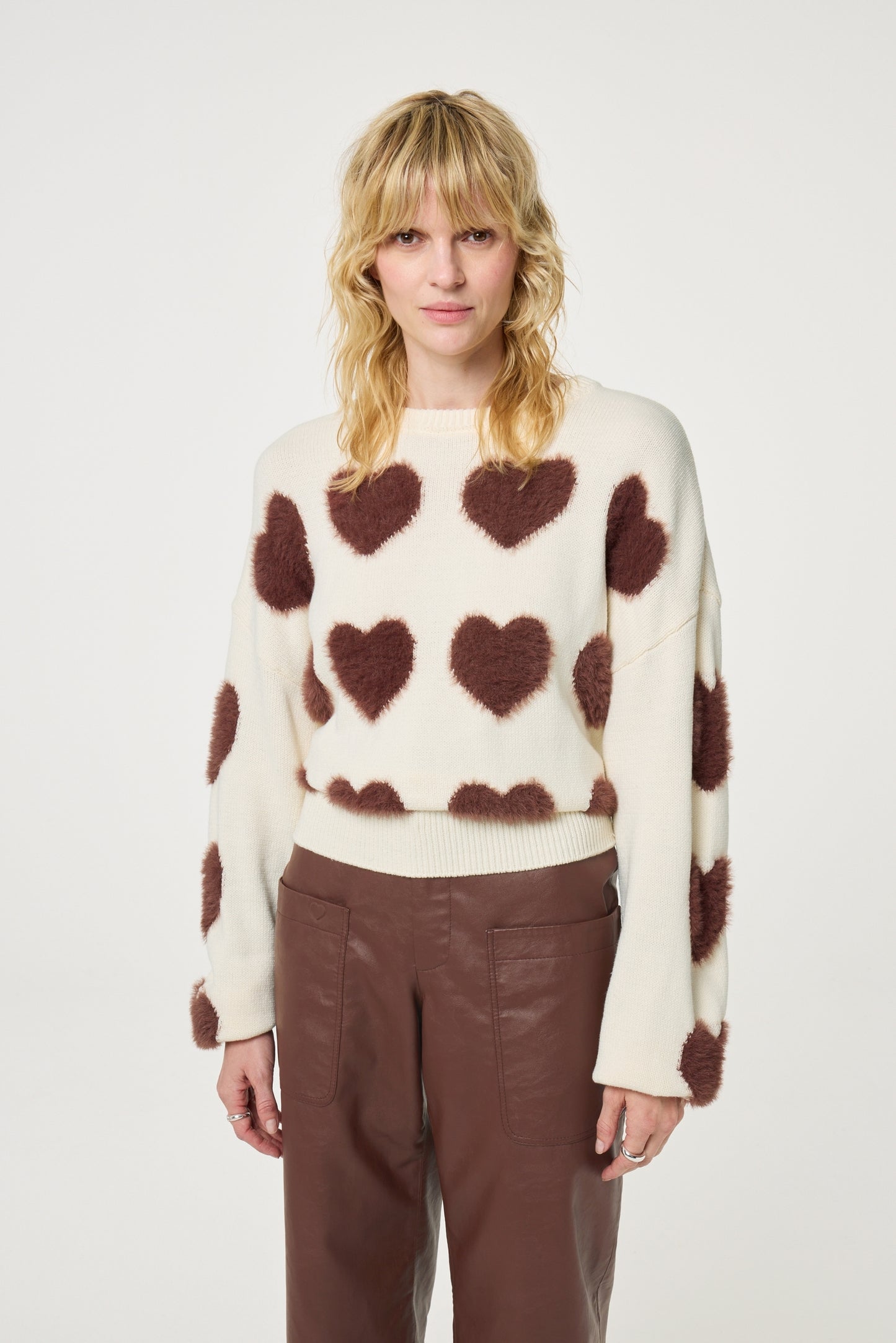 FABIENNE CHAPOT TRUI HEART COSY WHITE/MOCHA BROWN