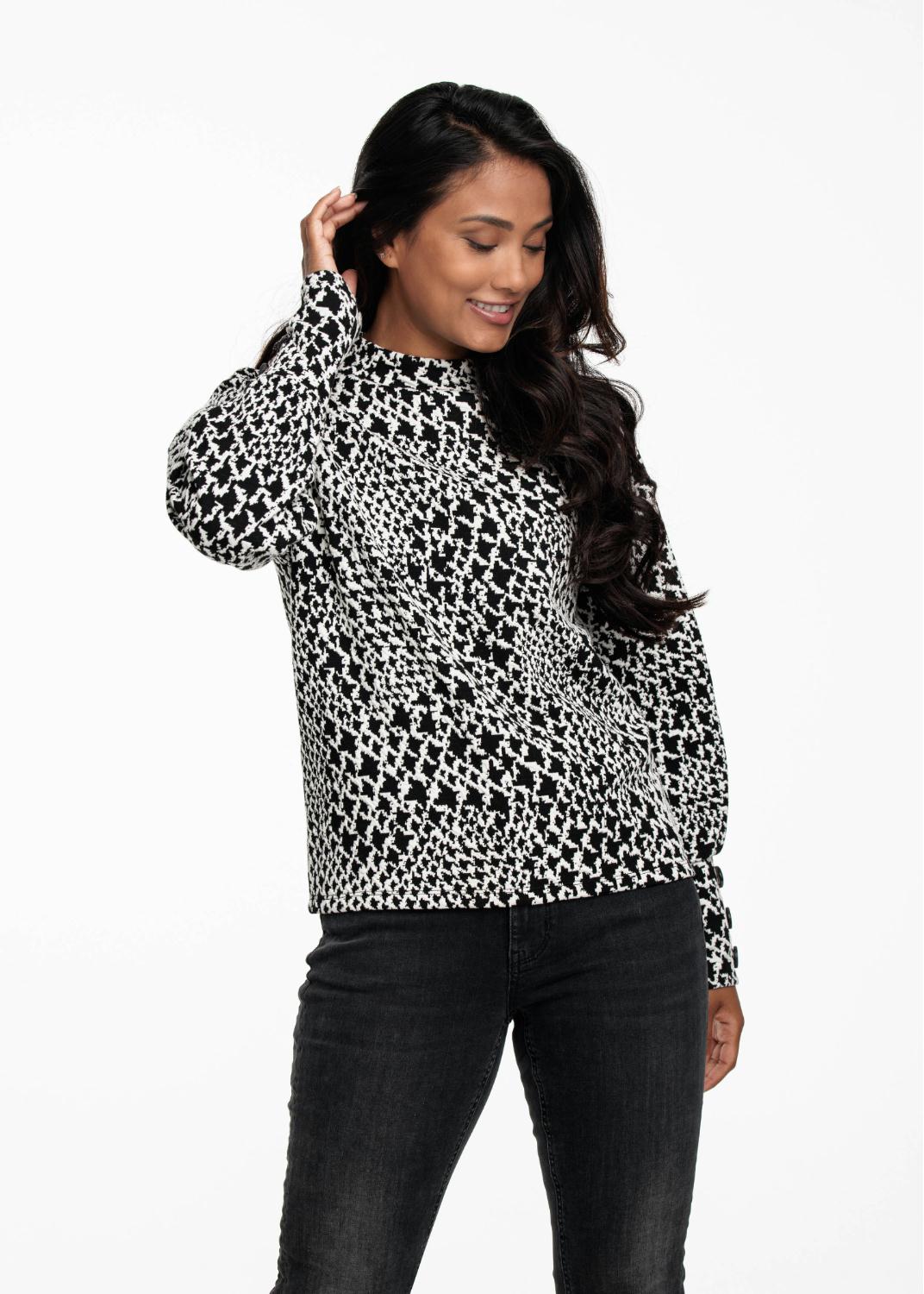 TRAMONTANA SWEATER HIGH COLLAR PRINT BLACK